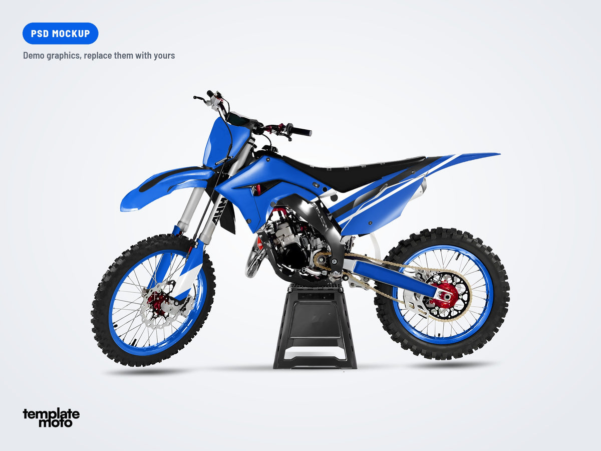 Honda CR 125 / 250 Polisport restyle PSD mockup with the TemplateMoto demo graphics kit