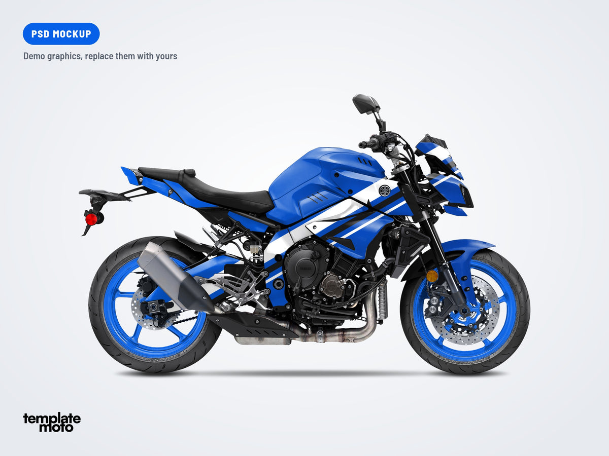 Yamaha MT-10 2015-2021 PSD mockup with the TemplateMoto demo graphics kit