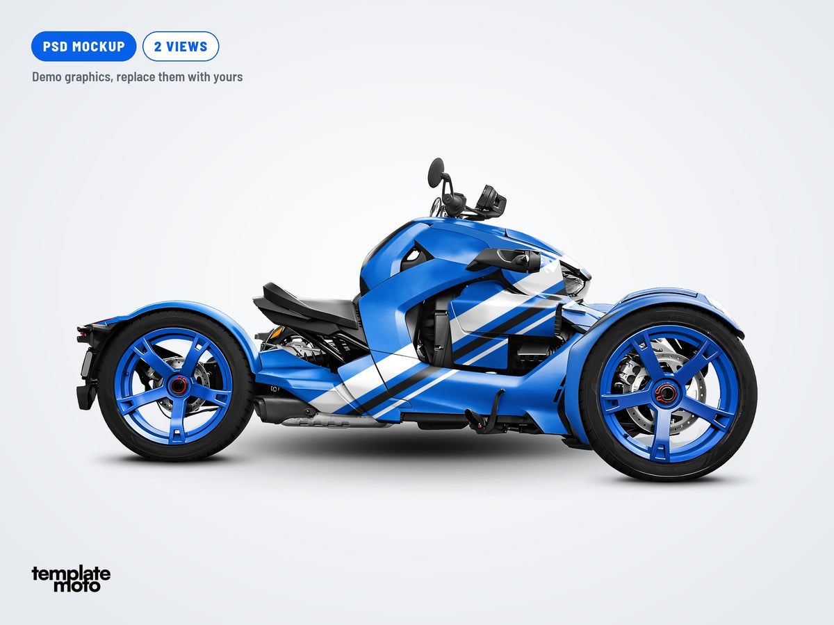 Can-Am Ryker PSD mockup with the TemplateMoto demo graphics kit