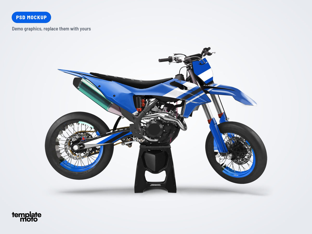 KTM SX SXF 2019-2022 and EXC 2020-2023 PSD mockup with the TemplateMoto demo graphics kit