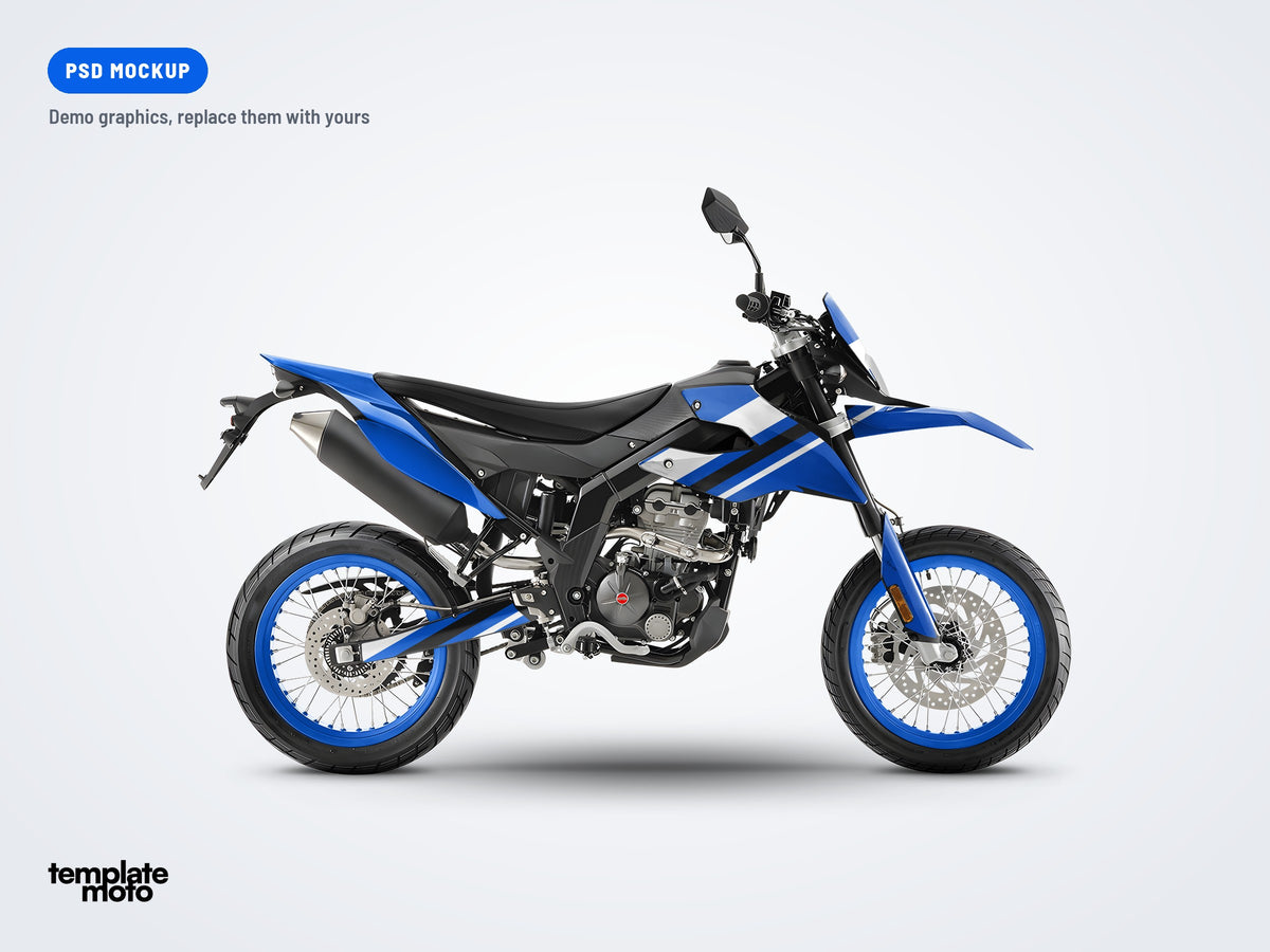 Aprilia SX 125 2018-2020 PSD mockup with the TemplateMoto demo graphics kit
