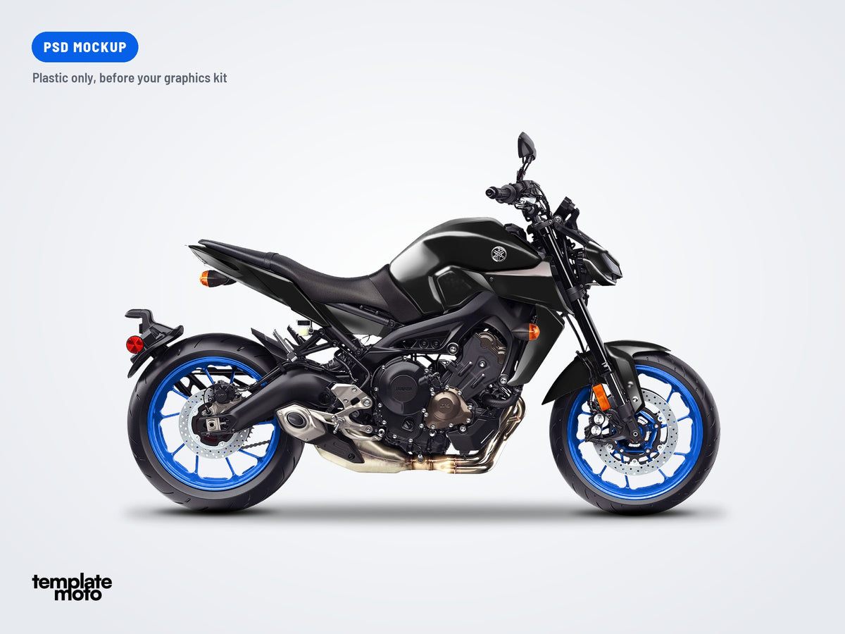 The same Yamaha MT-09 mockup, plastic only, before the graphics kit