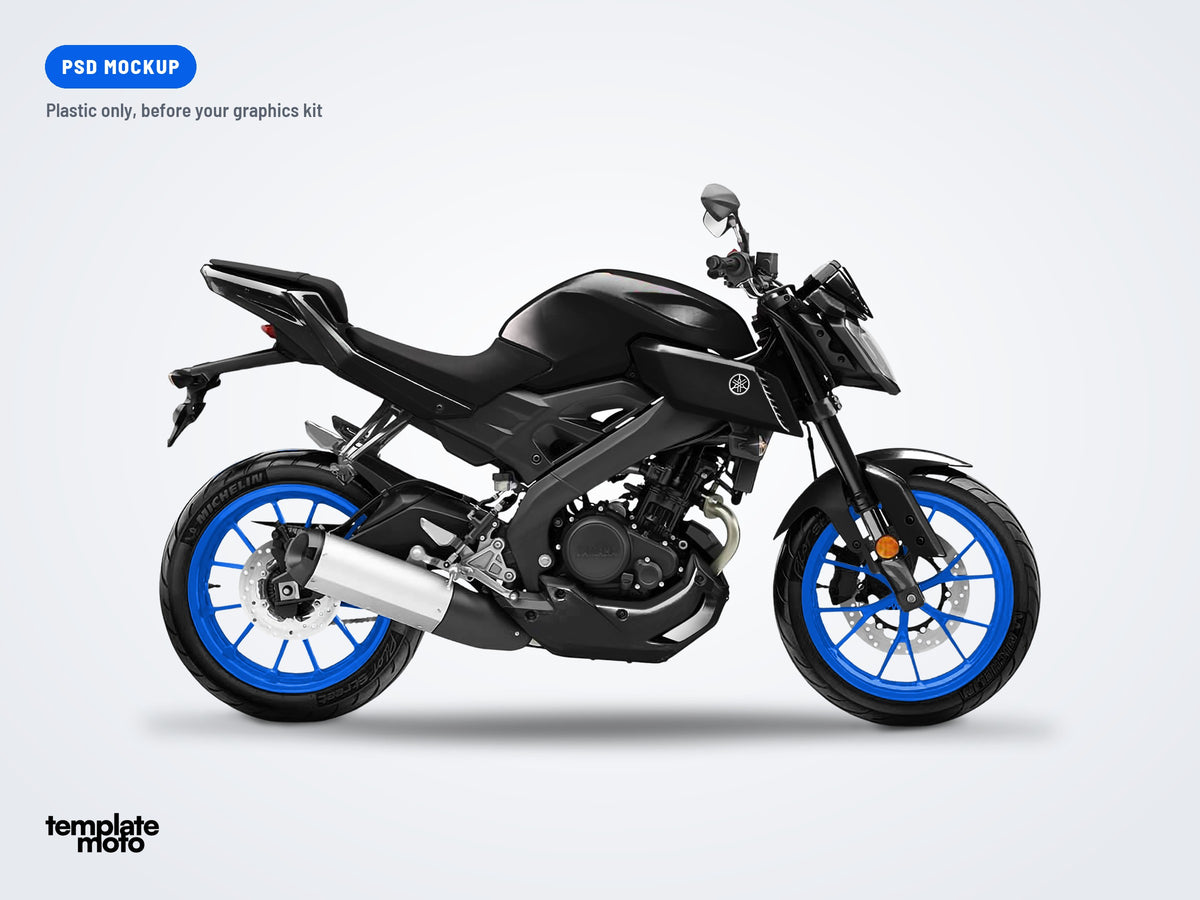 The same Yamaha MT-125 2020-2024 mockup, plastic only, before the graphics kit