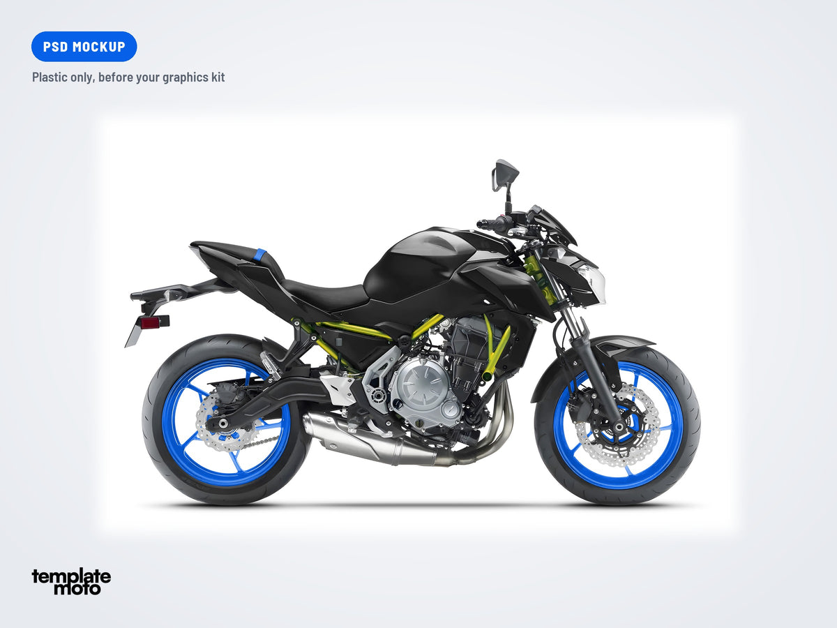 The same Kawasaki Z 650 mockup, plastic only, before the graphics kit