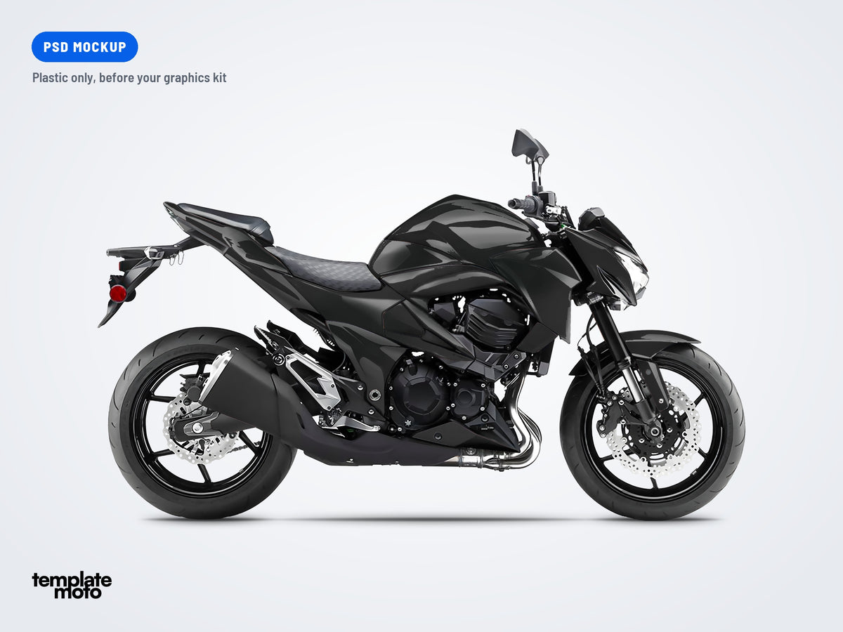 The same Kawasaki Z800 mockup, plastic only, before the graphics kit