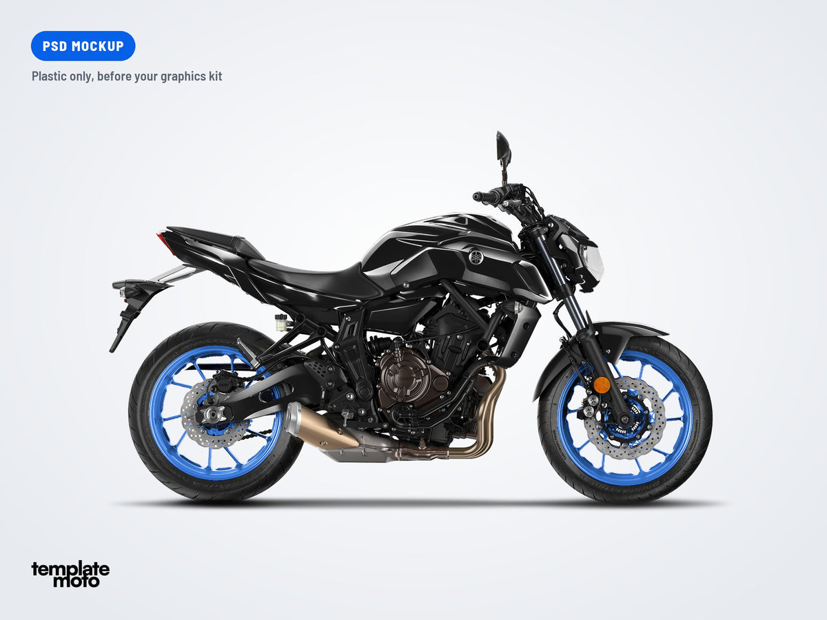 The same Yamaha MT-07 mockup, plastic only, before the graphics kit