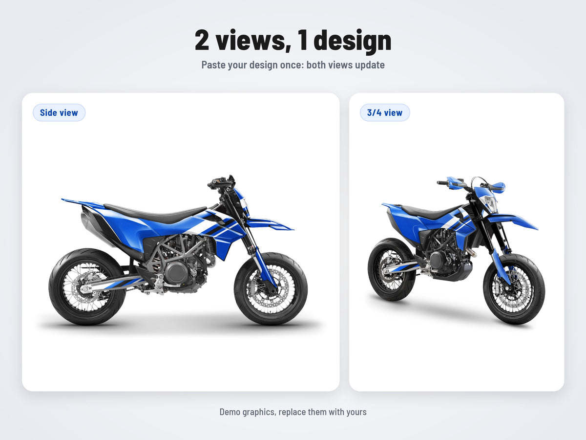 The two views of the KTM 690 SMC R 2019-2024 mockup with the same design