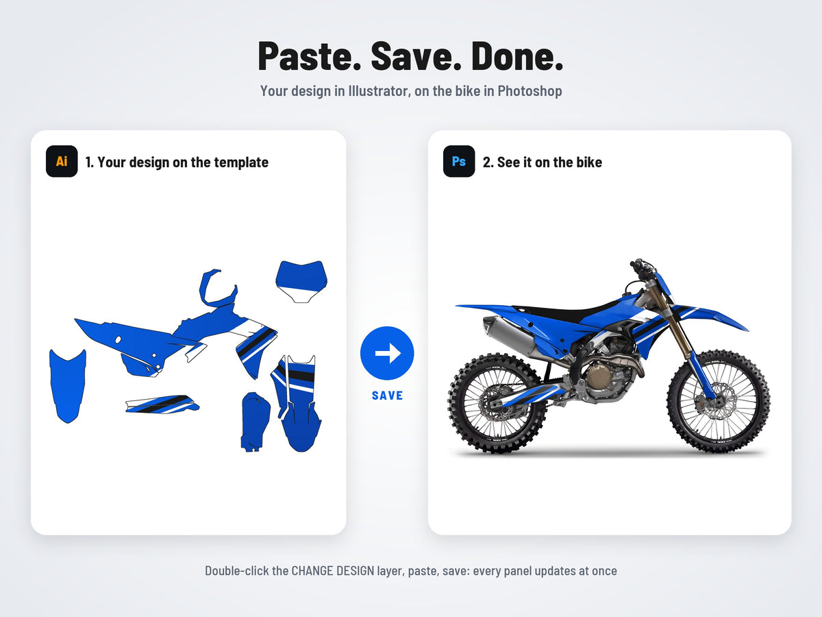 How it works: your design on the flat template in Illustrator, on the bike in Photoshop