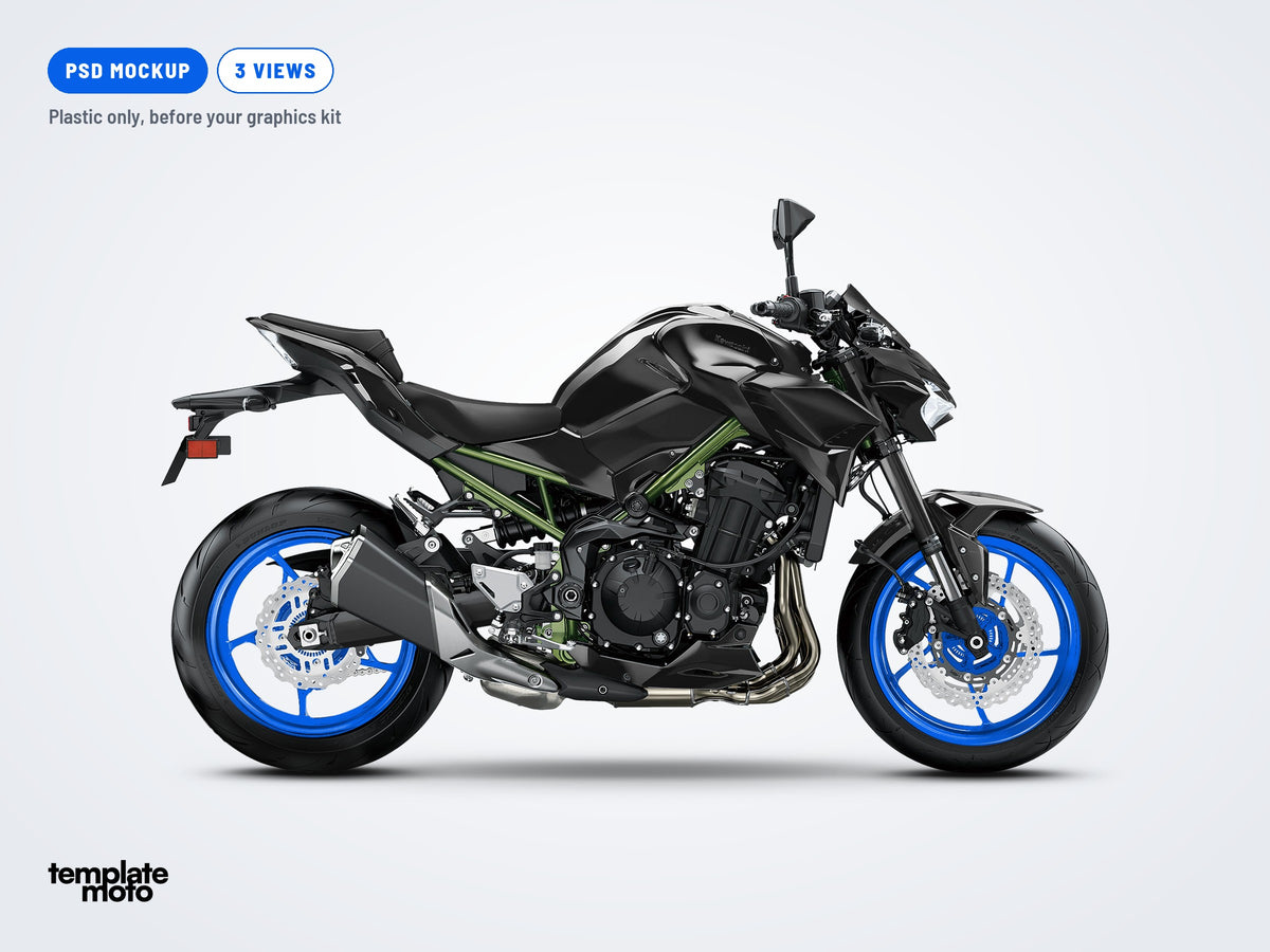The same Kawasaki Z900 2020-2023 mockup, plastic only, before the graphics kit