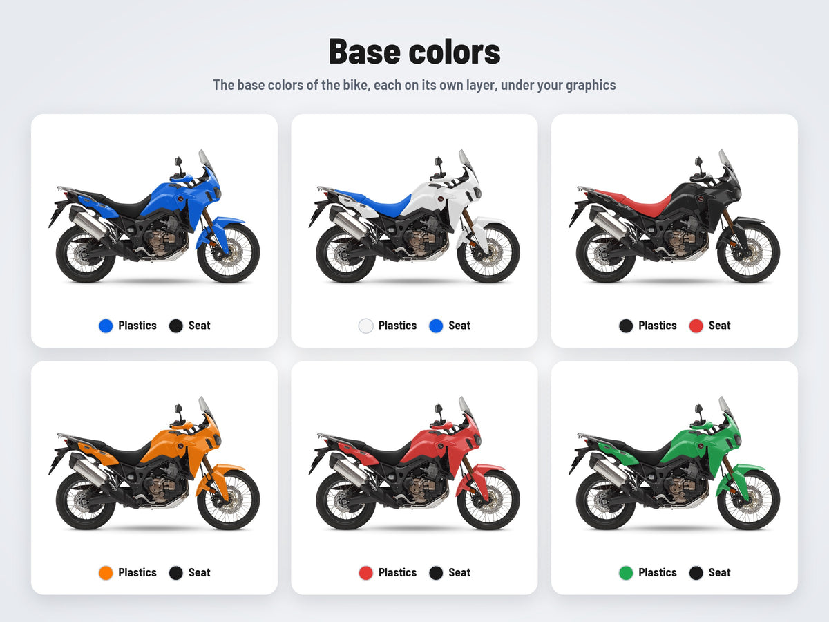 Base colors of the Honda Africa Twin CRF 1000 / 1100 mockup in six combinations