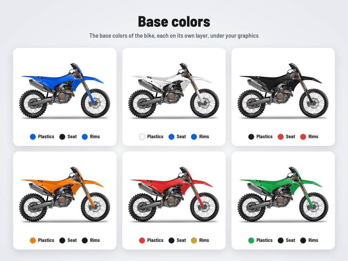 Base colors of the Ducati Desmo 450 MX 2025-2026 mockup in six combinations