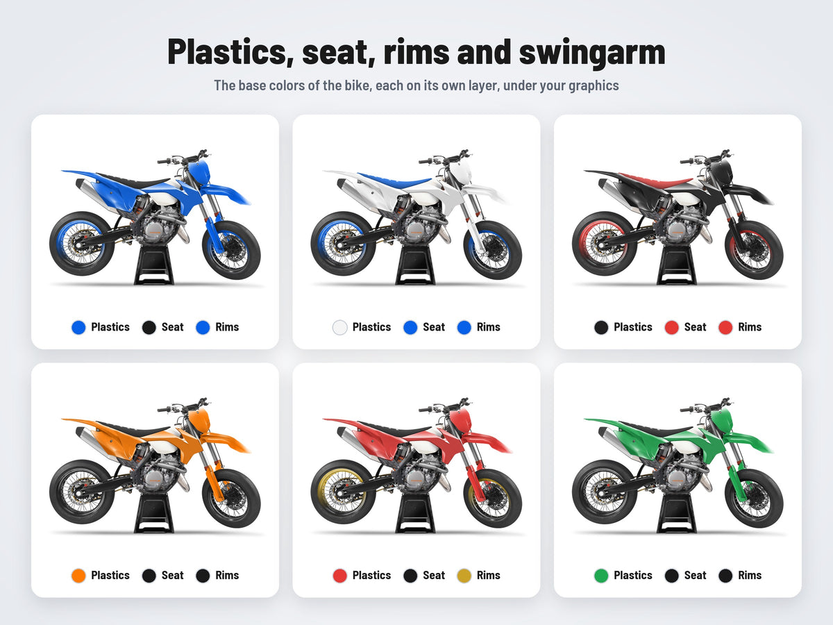 Base colors of the KTM SX SXF 2013-2015 and EXC 2014-2016 mockup in six combinations
