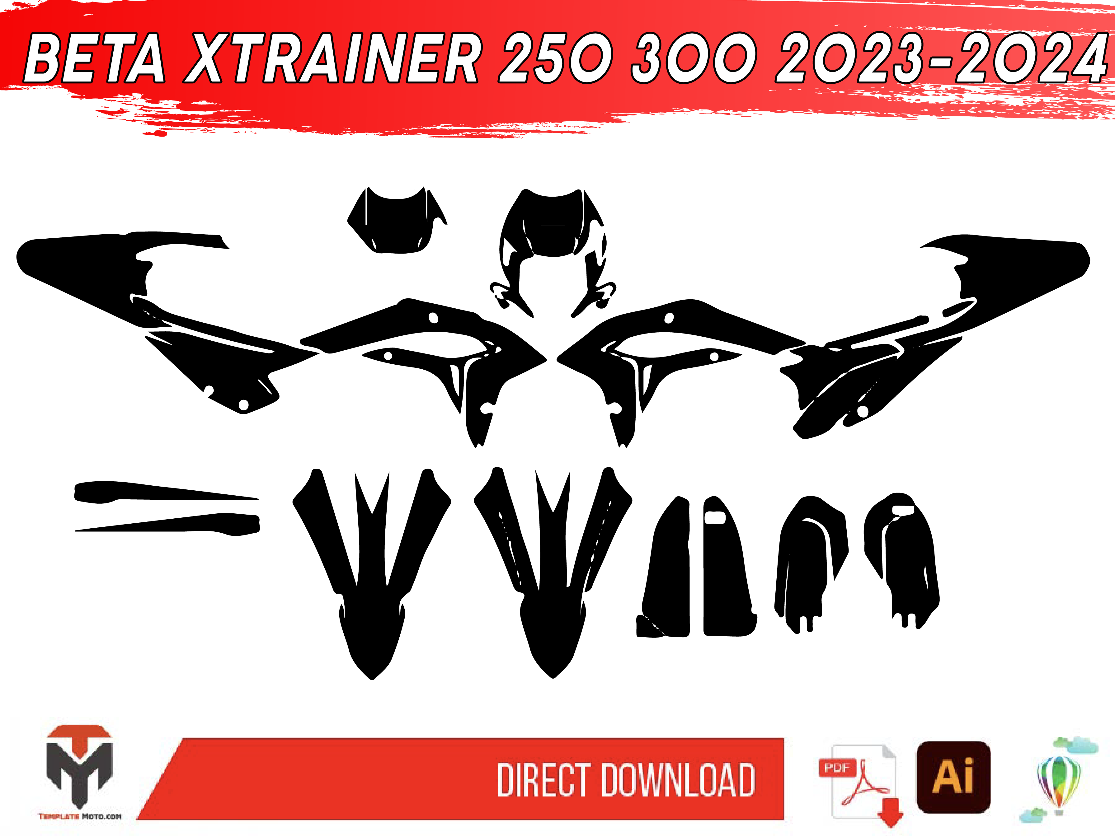 BETA XTRAINER 250 300 2023-2024 ENDURO MX SUPERMOTO Graphics Template Vector