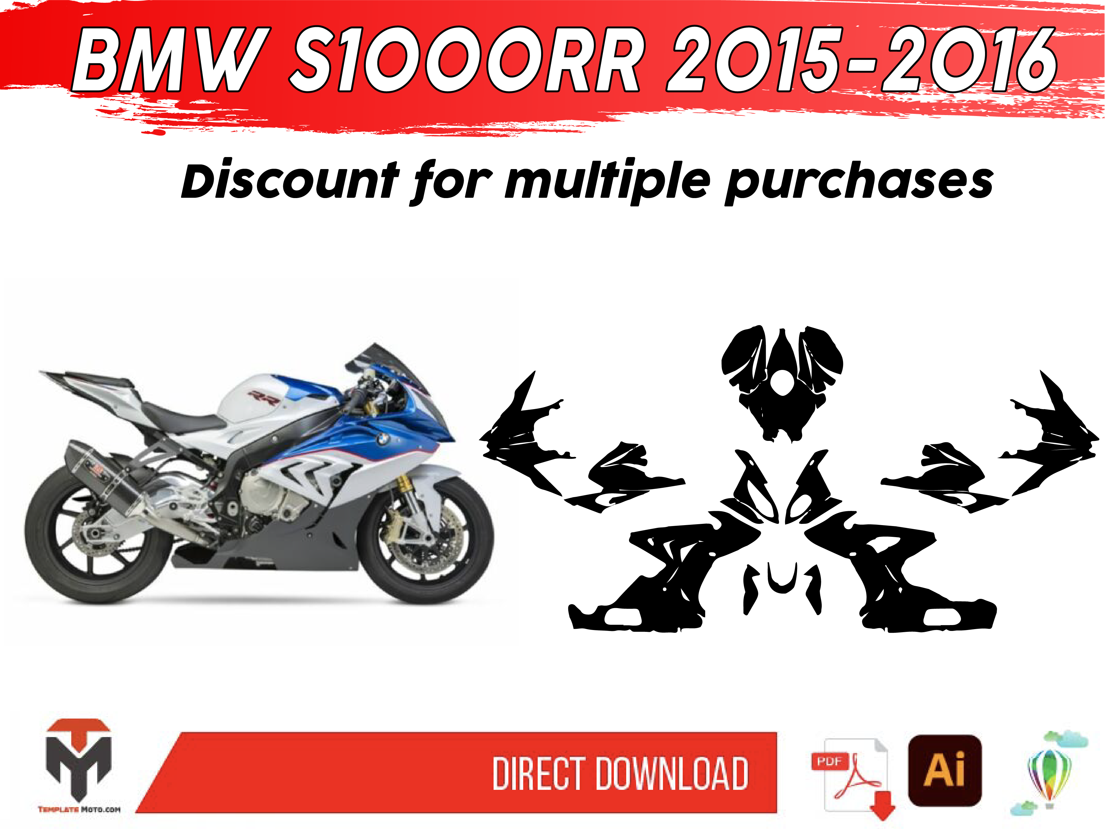 BMW S1000RR 2015-2016 Original Fairing Template Vector Graphics