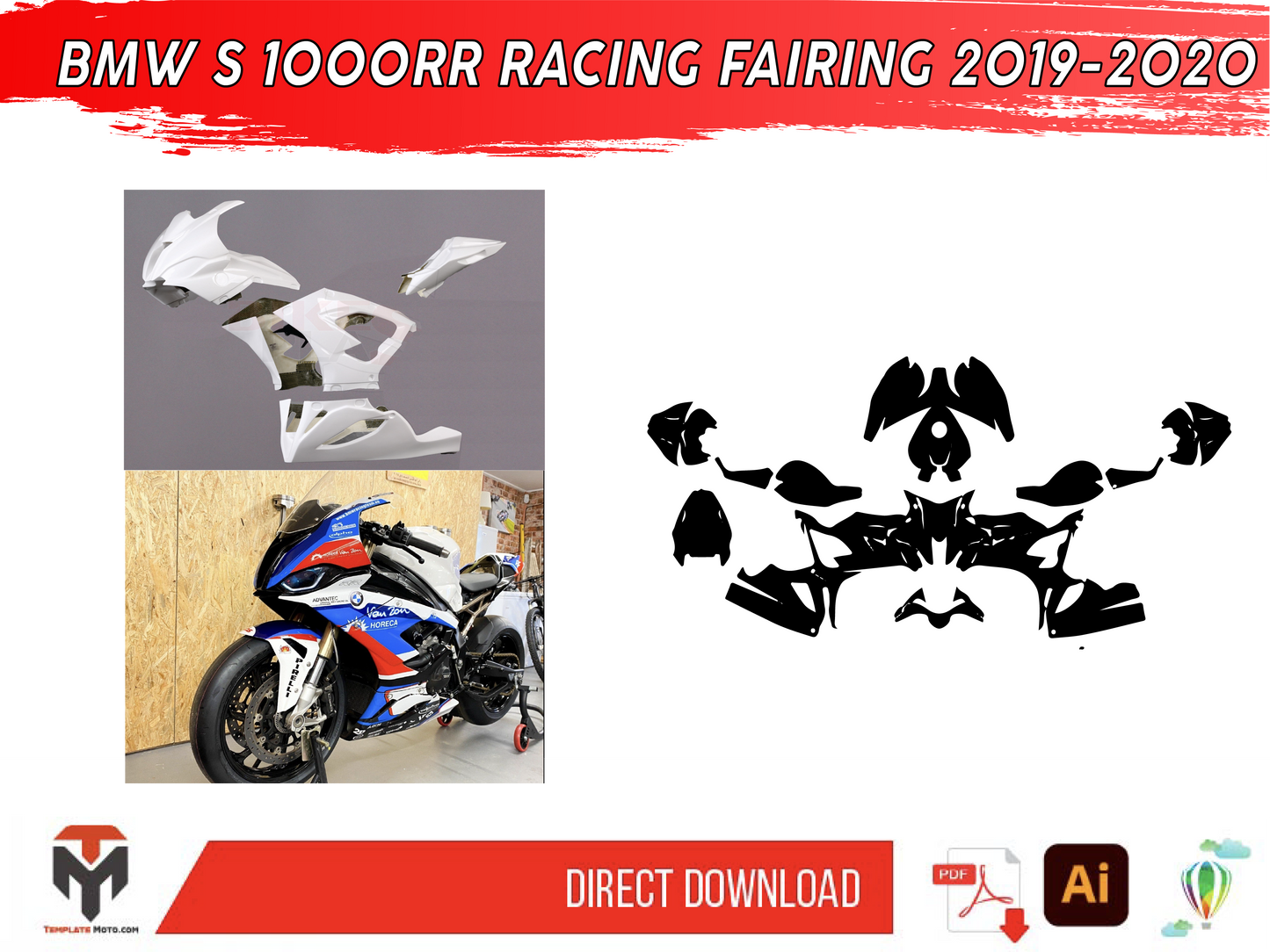 BMW S 1000RR RACING FAIRING 2019-2020 template vector graphics