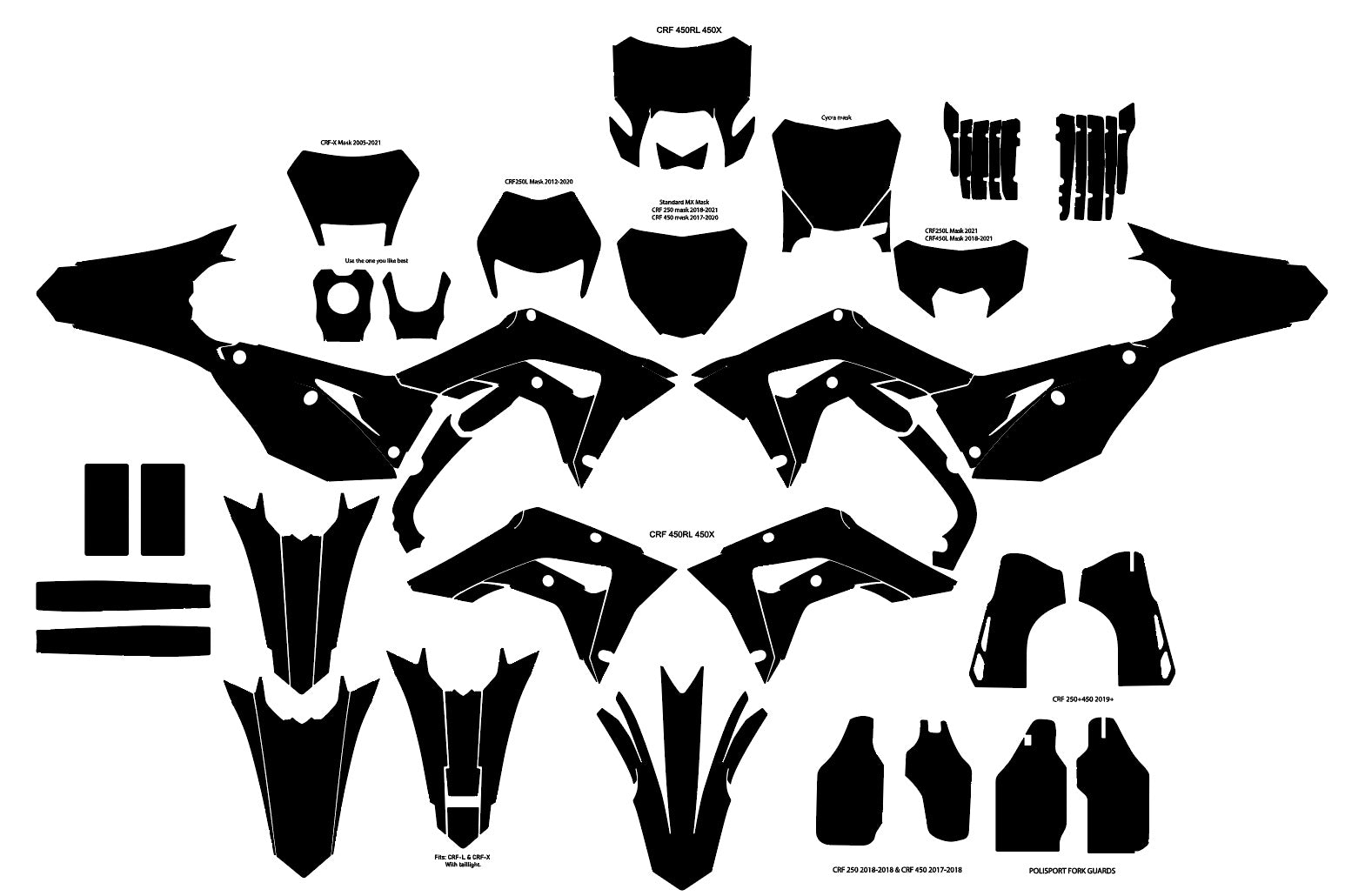 Honda CRF 450 2017-2020 450L 450X 2018-2021 CRF 250 2018-2021 Graphics Template Vector