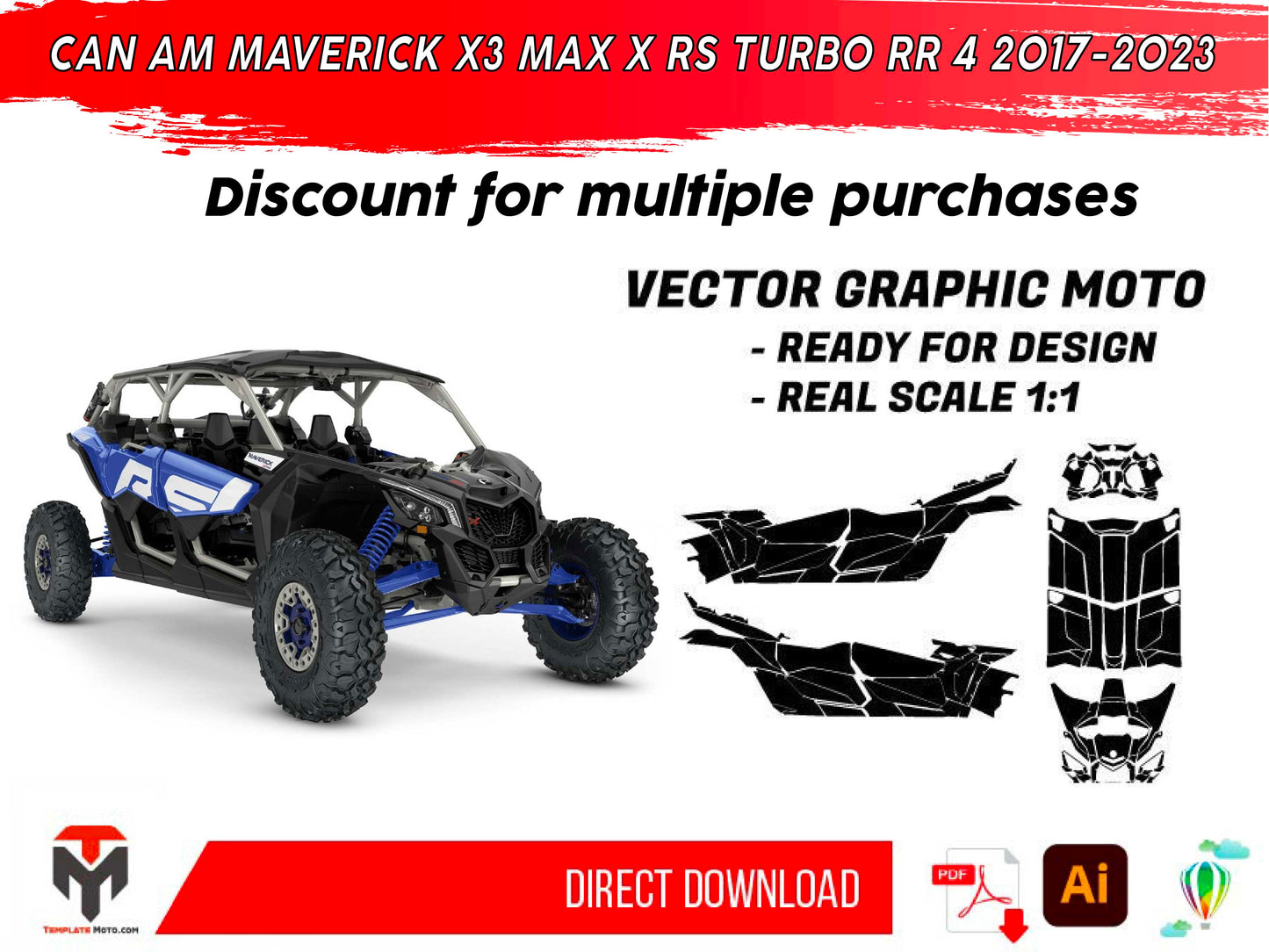 CAN AM MAVERICK X3 MAX X RS TURBO RR 4 2017-2023 full kit UTV Graphics Template Vector