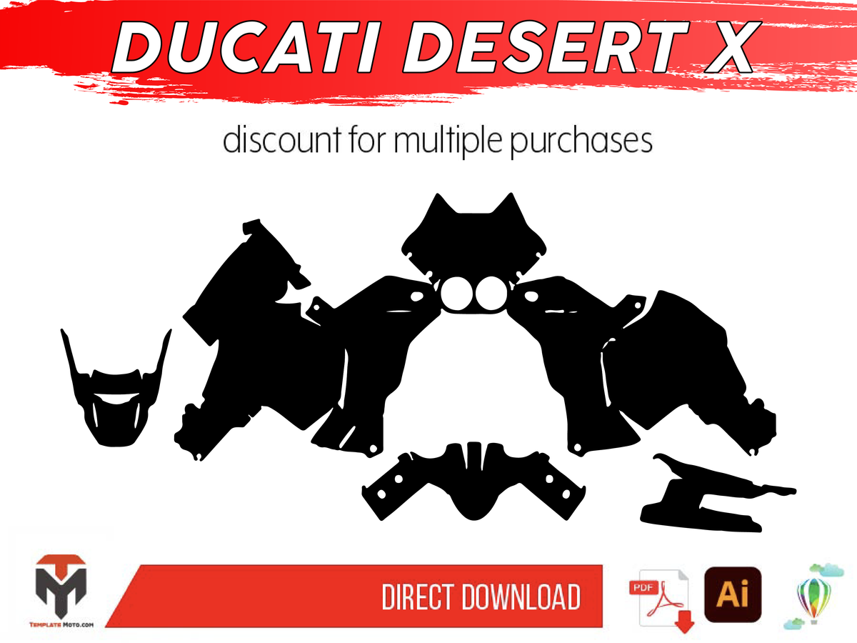 Ducati Desert X + RALLY VERSION 2019-2024 Streetbike Graphics Template Vector