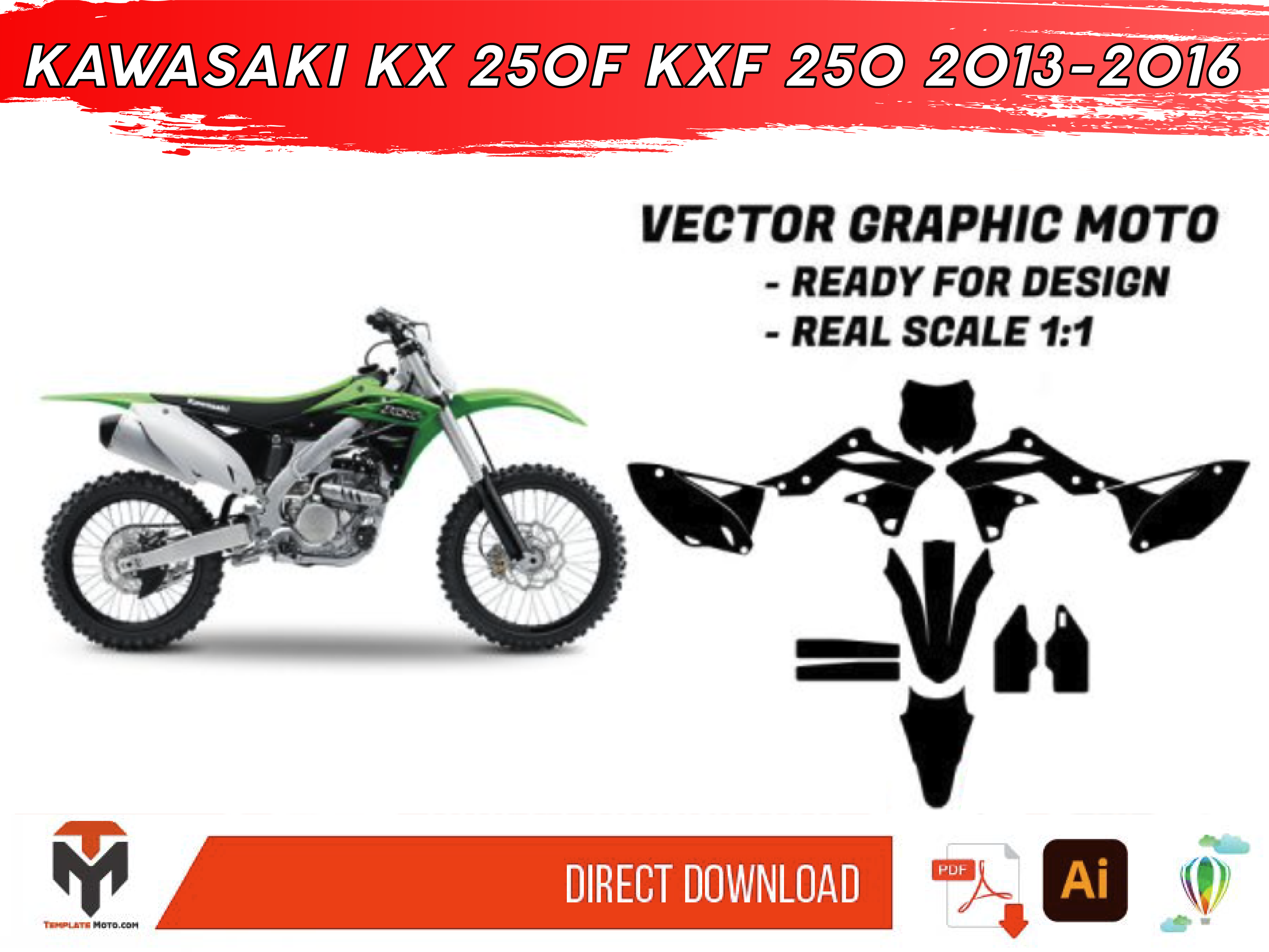 KAWASAKI KX 250F KXF 250 2013-2016 Streetbike Graphics Template Vector