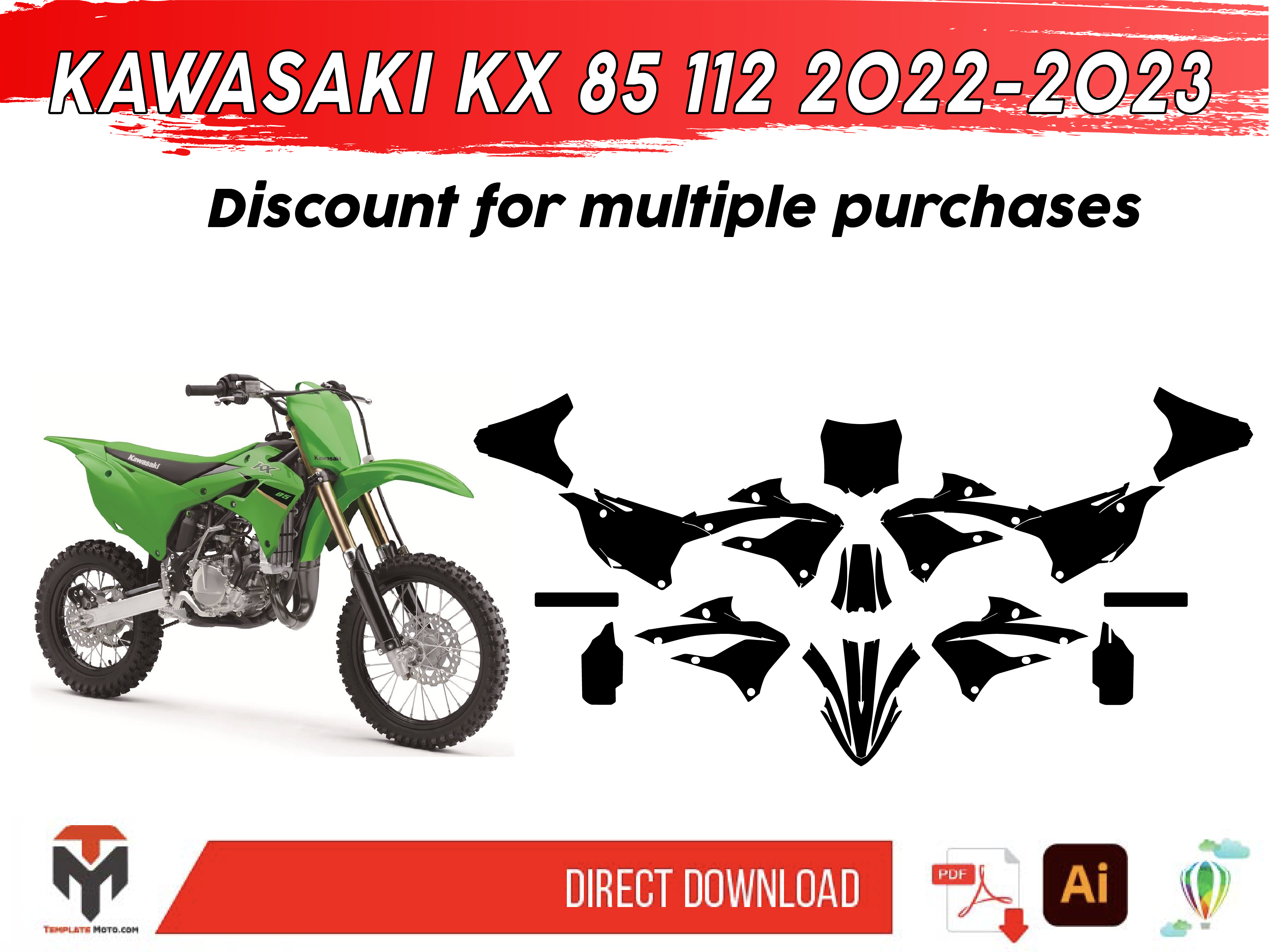 KAWASAKI KX 85 112 2022-2023 template vector graphics
