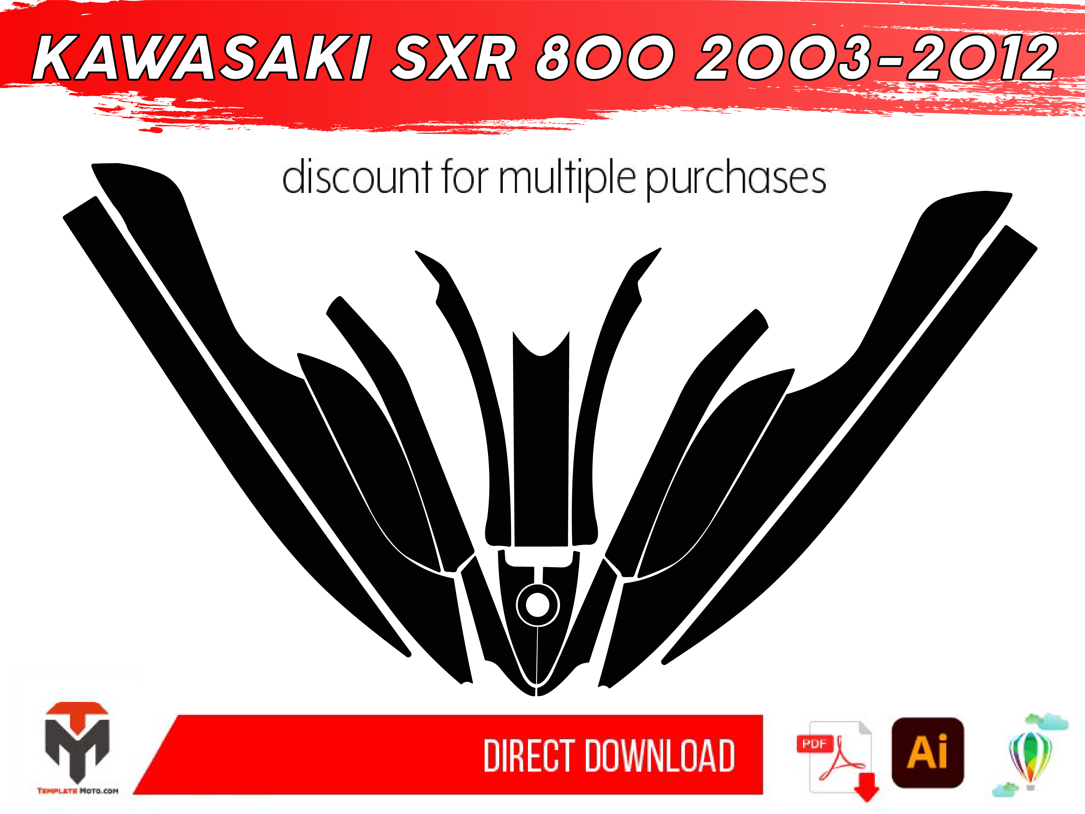KAWASAKI SXR 800 2003-2012 Jetski Graphics Template Vector