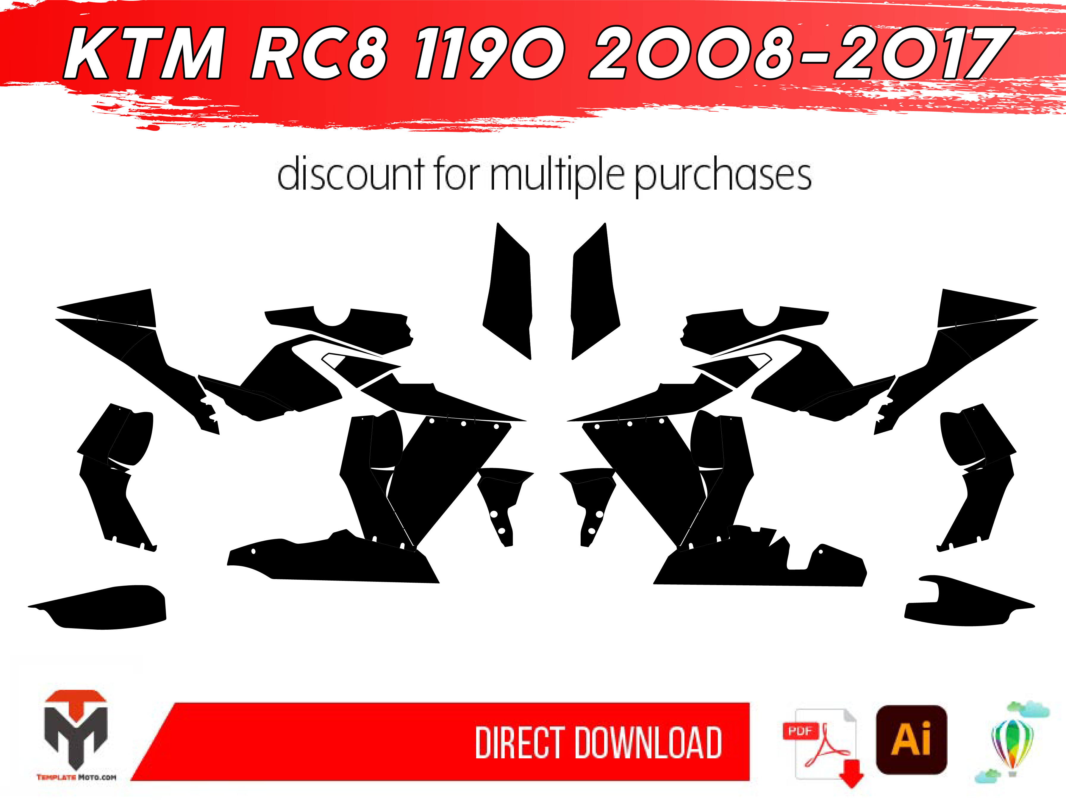 KTM RC8 1190 2008-2017 Streetbike Graphics Template Vector