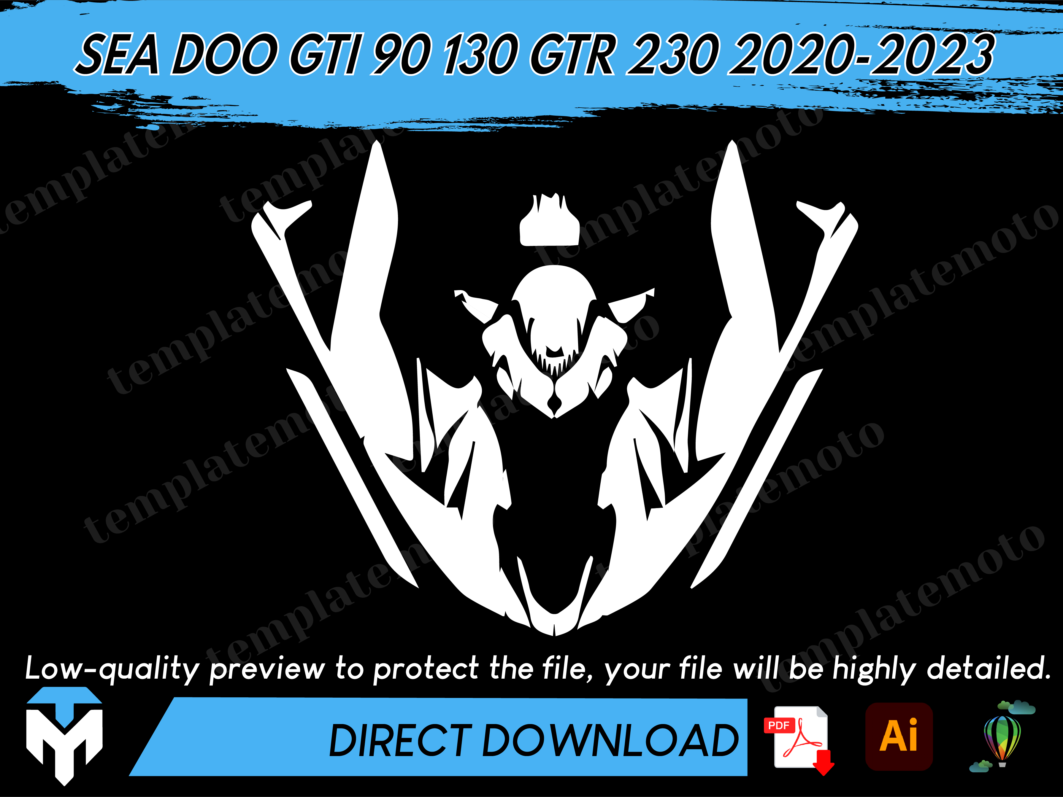 SEA DOO GTI 90 130 GTR 230 2020-2023 Jetski Graphics Template Vector