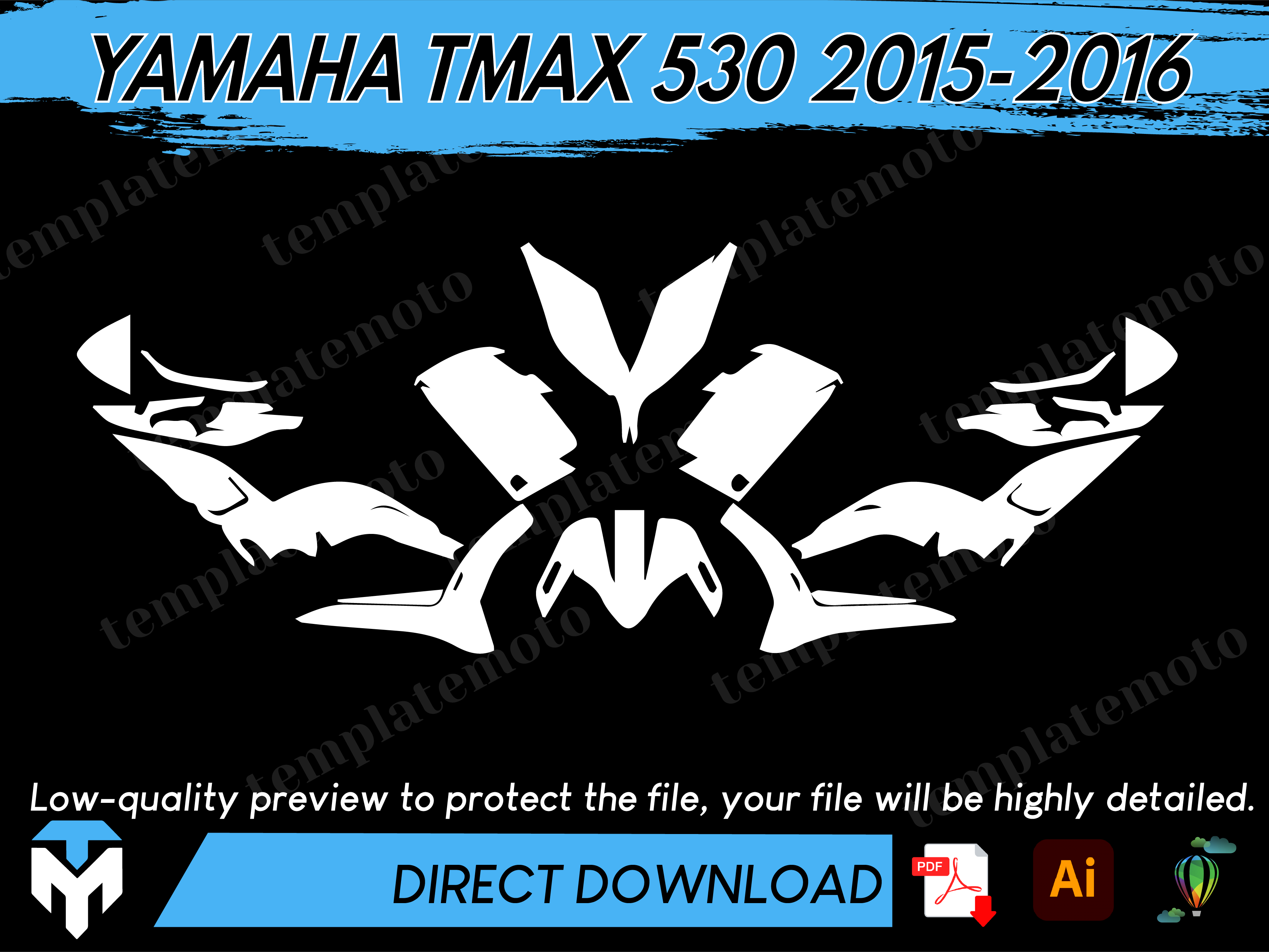 YAMAHA TMAX 530 2015-2016 Maxi Scooter Graphics Template Vector