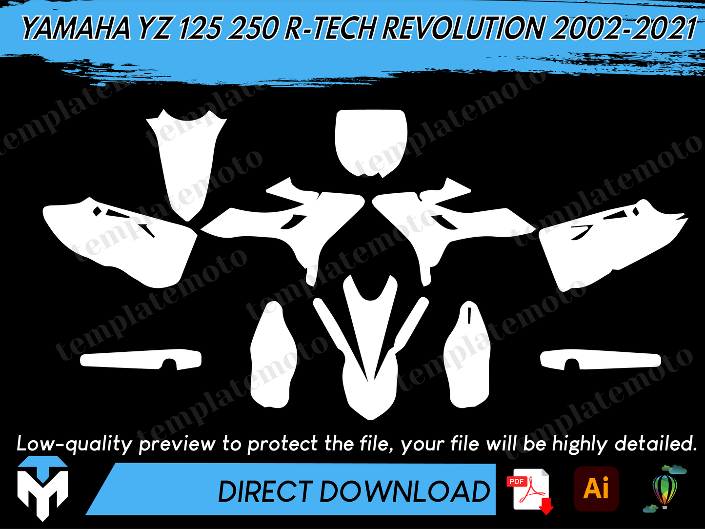 YAMAHA YZ 125 250 R-TECH REVOLUTION 2002-2021 Graphics Template Vector