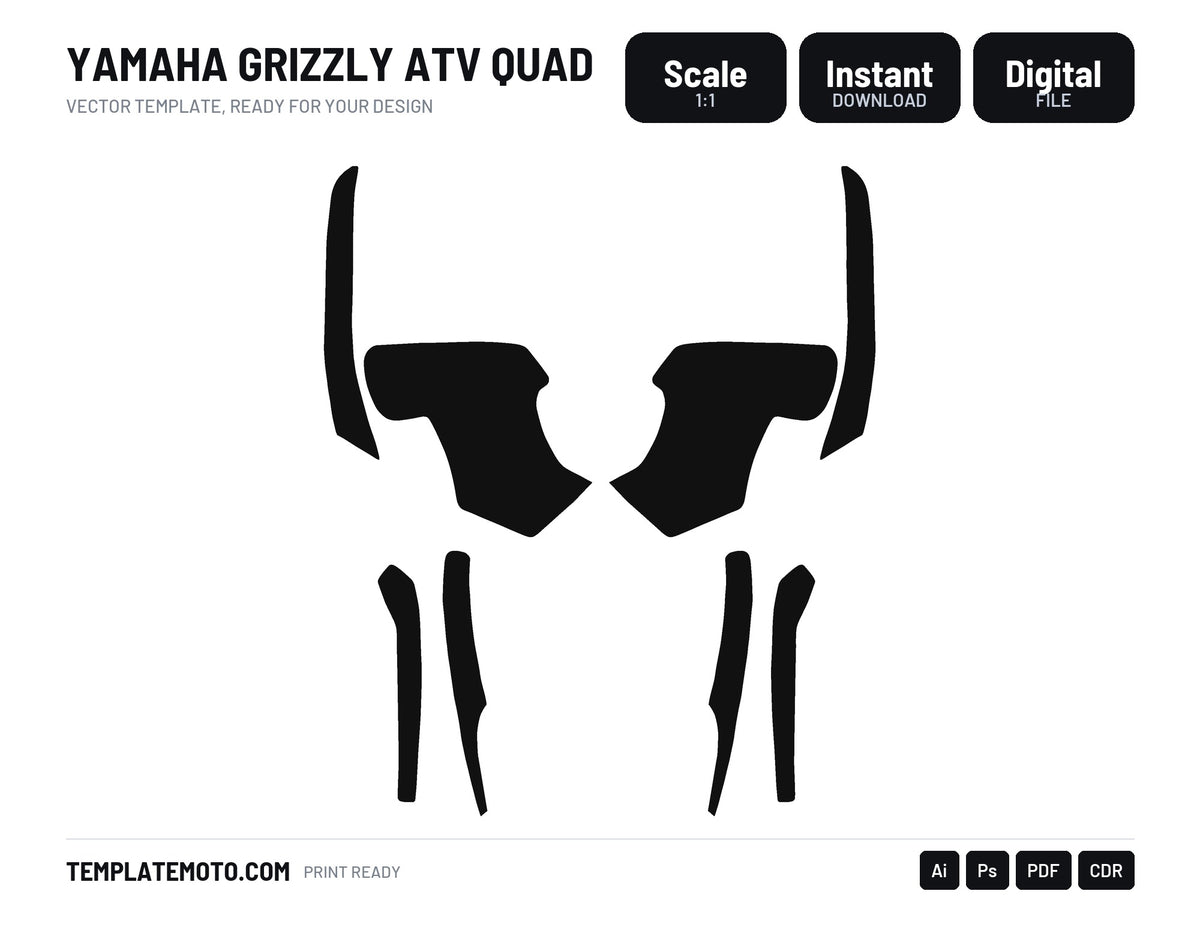 Yamaha Grizzly ATV Quad Graphics Template, scale 1:1 vector file