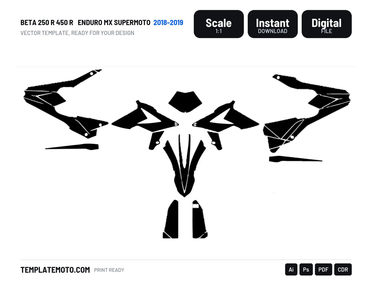 BETA 250 R 450 R 2018-2019 ENDURO MX SUPERMOTO Graphics Template Vector