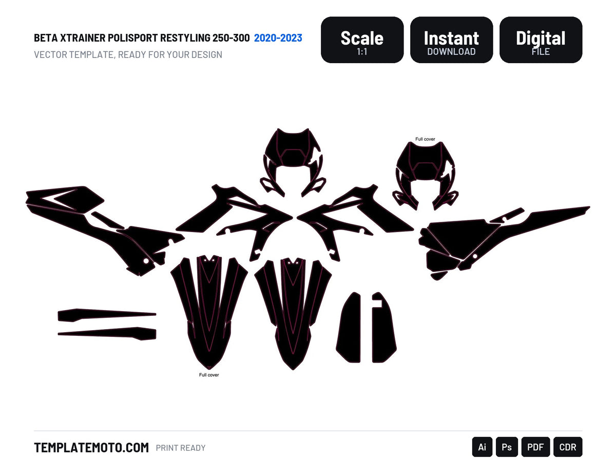 BETA XTRAINER POLISPORT RESTYLING 250-300 2020-2023 Template vector graphics