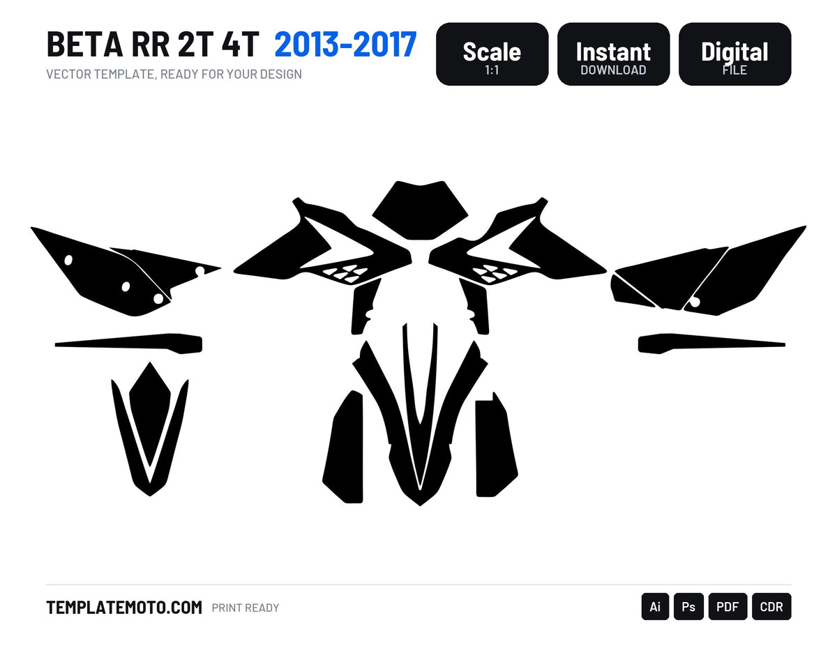 Beta RR 2T 4T 2013-2017 enduro graphics template, scale 1:1 vector file