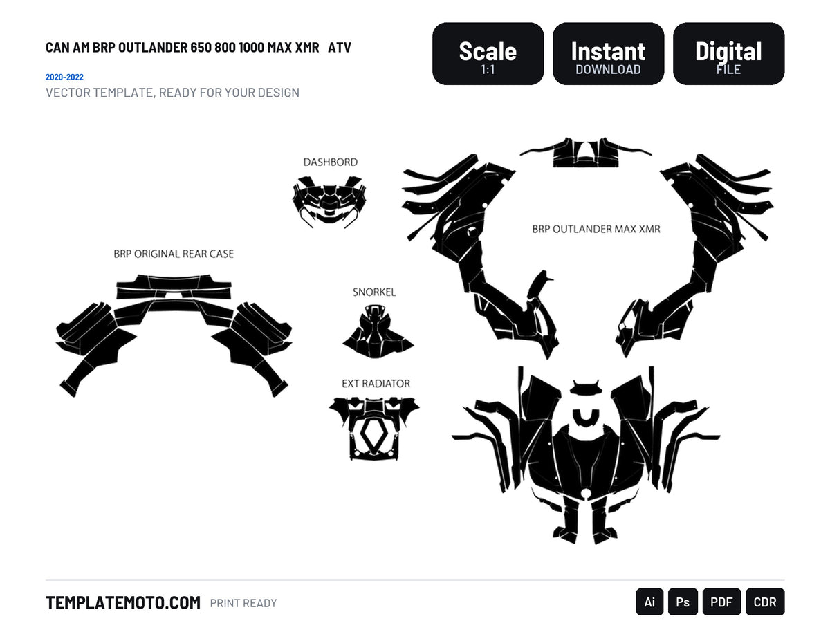 CAN AM BRP OUTLANDER 650 800 1000 MAX XMR 2020-2022 ATV Graphics Template Vector