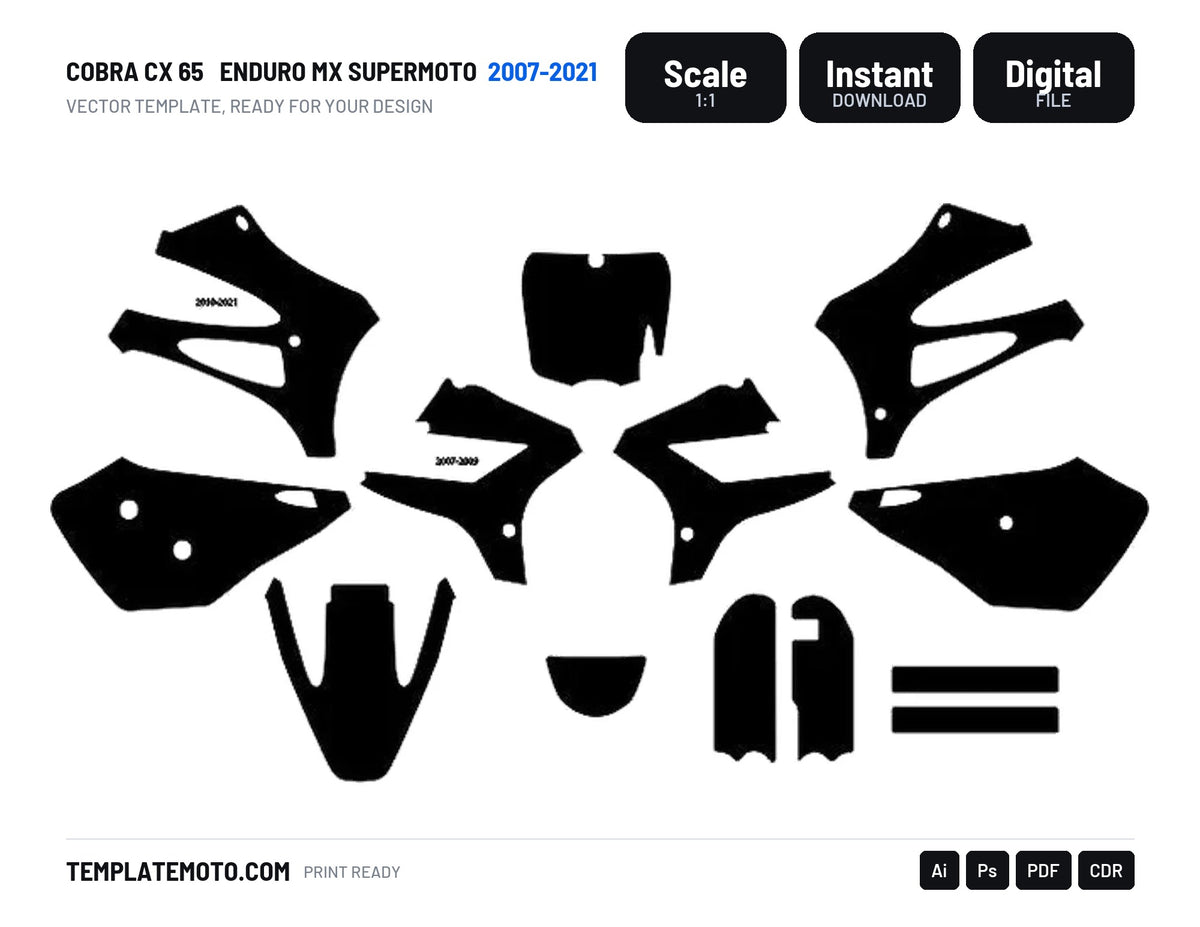 Cobra CX 65 2007-2021 ENDURO MX SUPERMOTO Graphics Template Vector