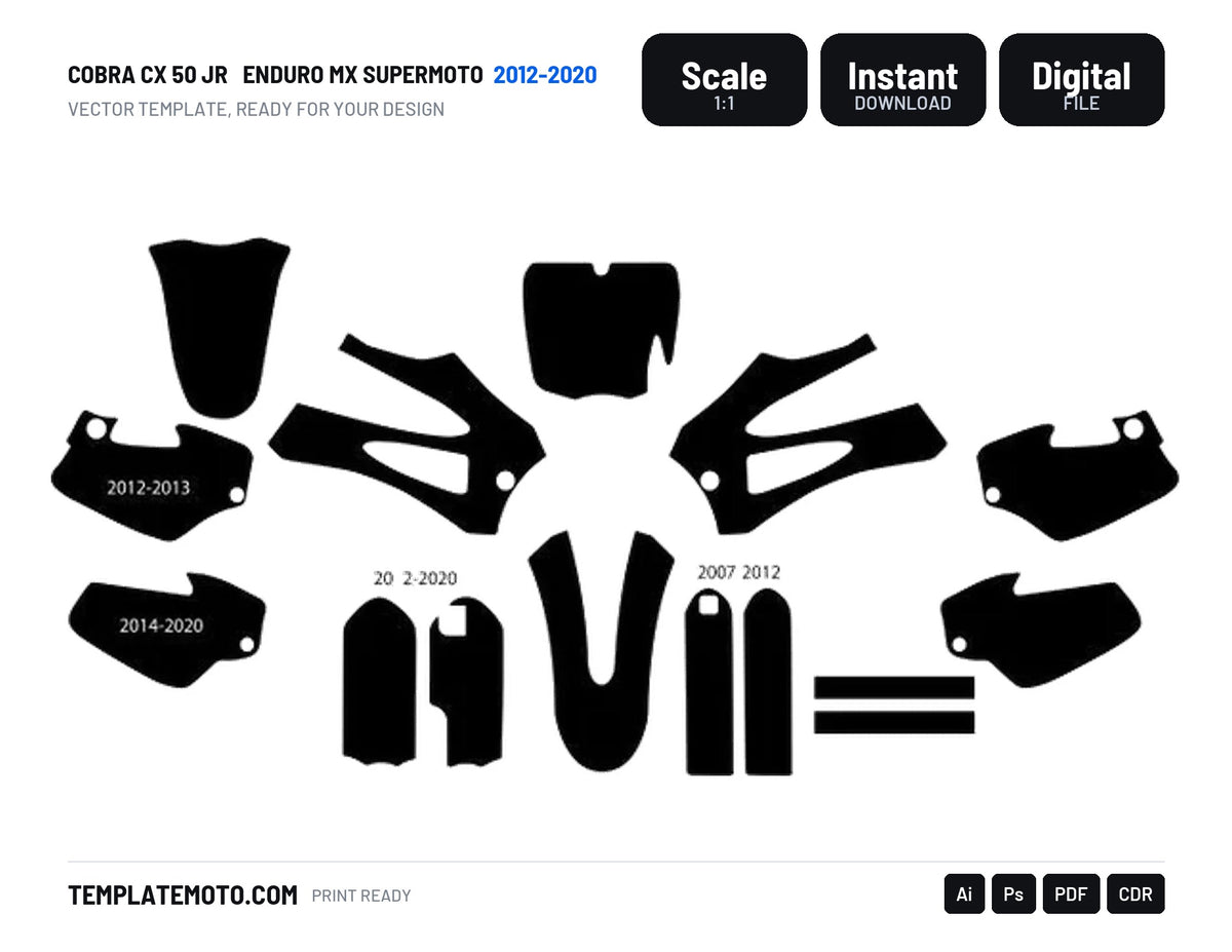 COBRA CX 50 JR 2012-2020 ENDURO MX SUPERMOTO Graphics Template Vector