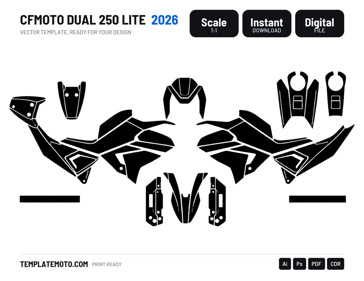 CFMoto DUAL 250 LITE 2026 Graphics Template Vector