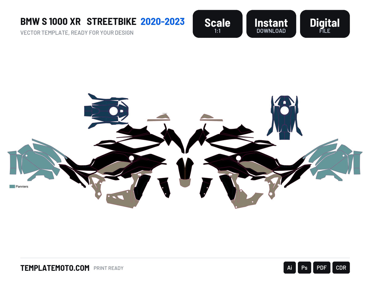 BMW S 1000 XR 2020-2023 Streetbike Graphics Template Vector, scale 1:1 vector file