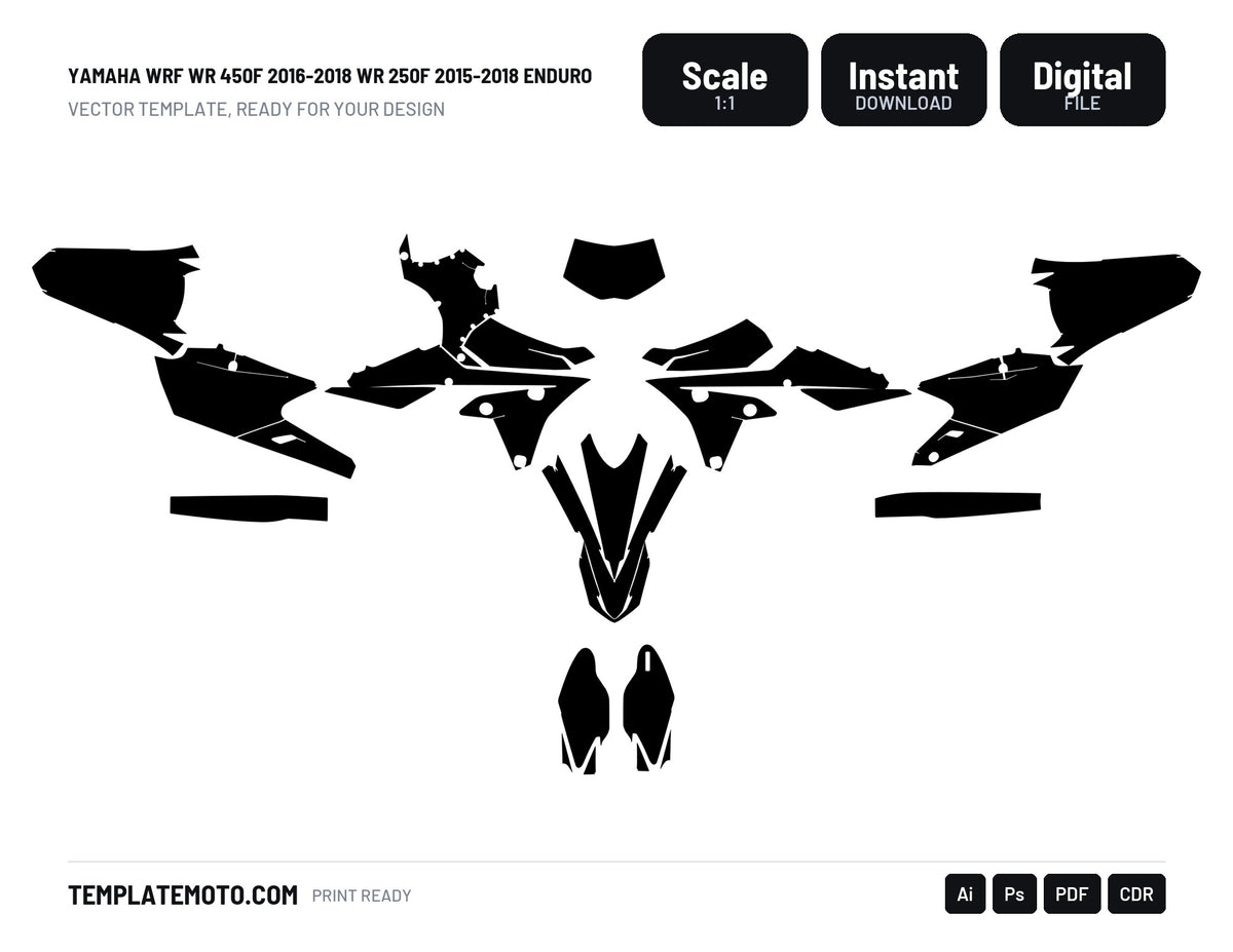 Yamaha WRF WR 450F 2016-2018 WR 250F 2015-2018 Enduro Graphics Template Vector, scale 1:1 vector file