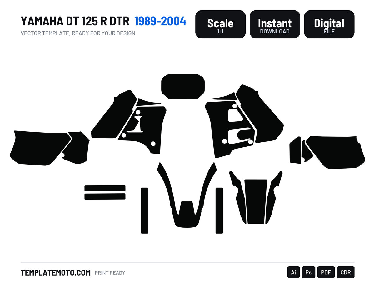 Yamaha DT 125 R DTR 1989-2004 graphics template, scale 1:1 vector file