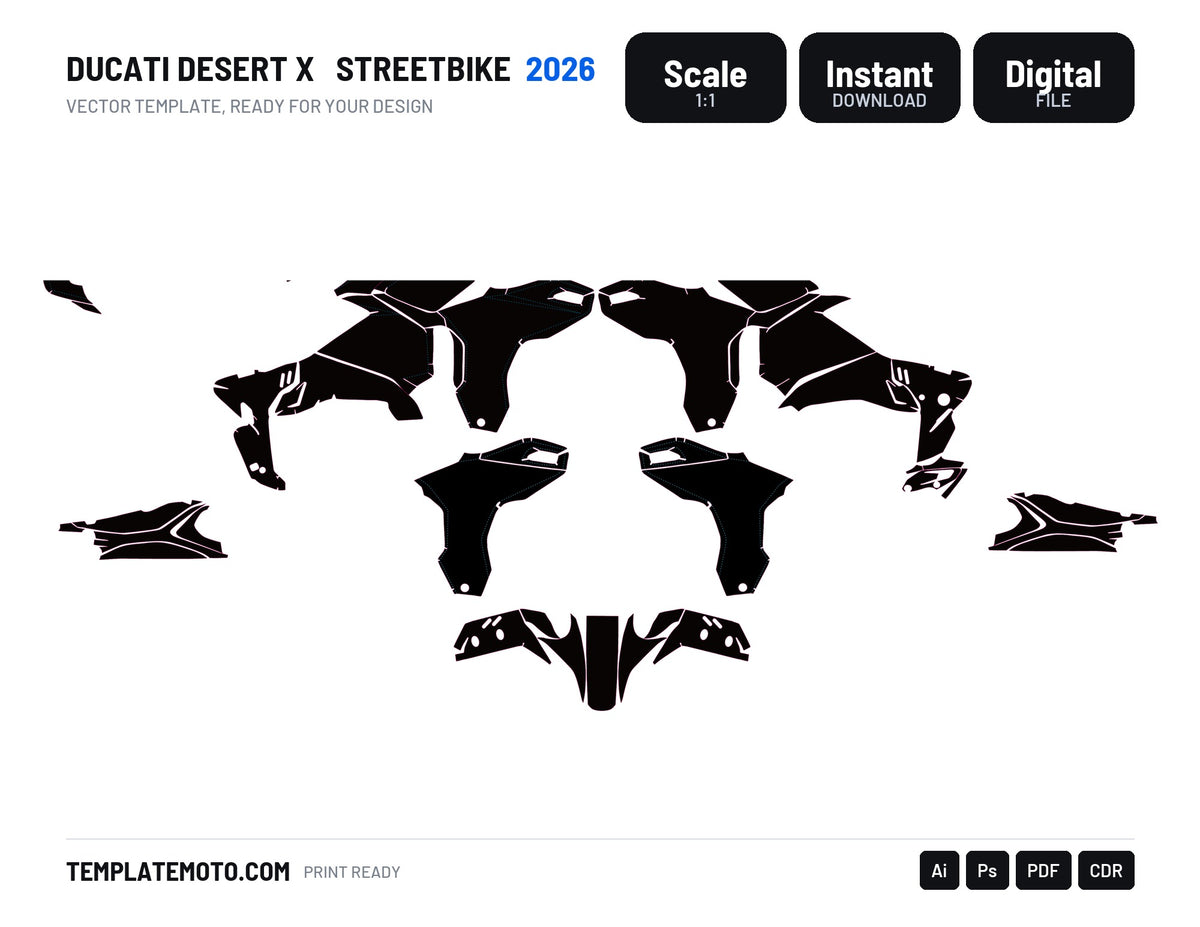 Ducati Desert X 2026 Streetbike Graphics Template Vector