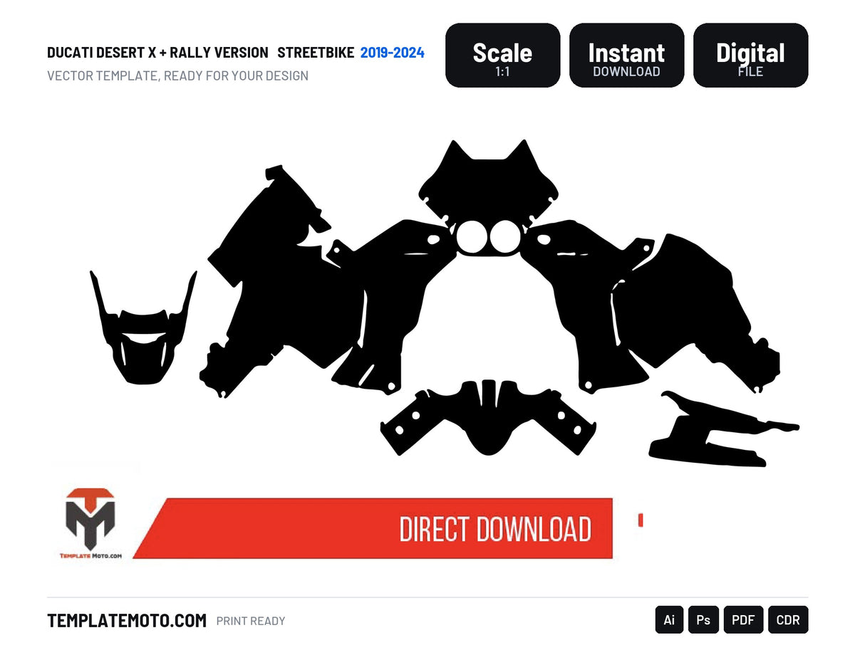 Ducati Desert X + RALLY VERSION 2019-2024 Streetbike Graphics Template Vector