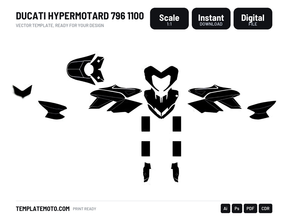 Ducati Hypermotard 796 1100 Graphics Template Vector