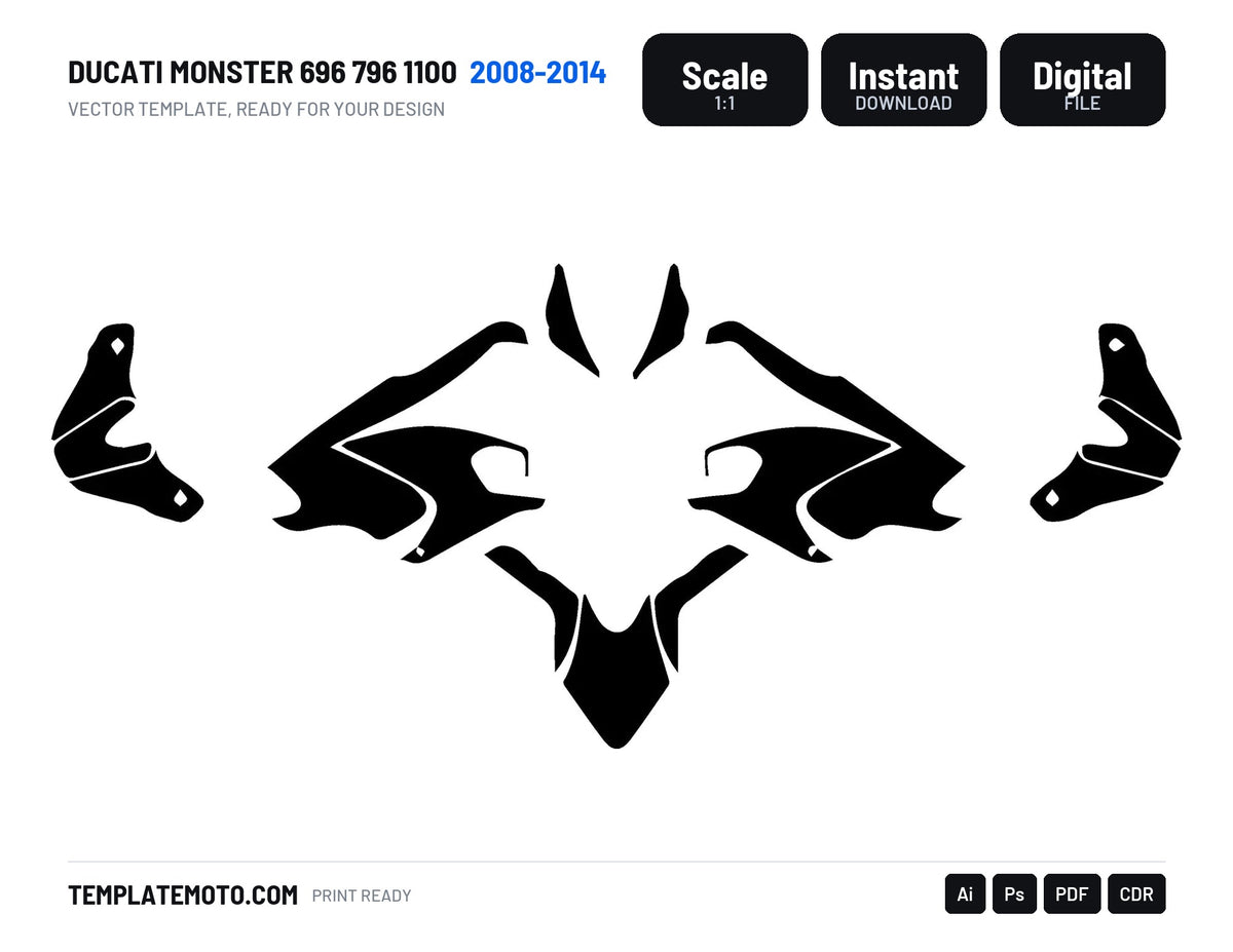 DUCATI MONSTER 696 796 1100 2008-2014 Graphics Template Vector