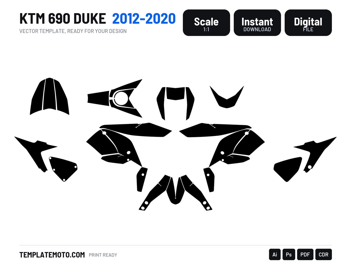 KTM 690 Duke 2012-2020 graphics template, scale 1:1 vector file
