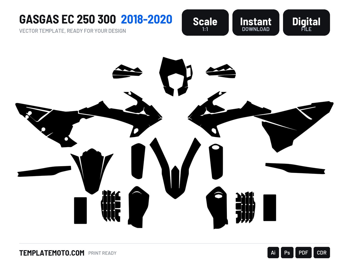 GASGAS EC 250 300 2018-2020 graphics template, scale 1:1 vector file