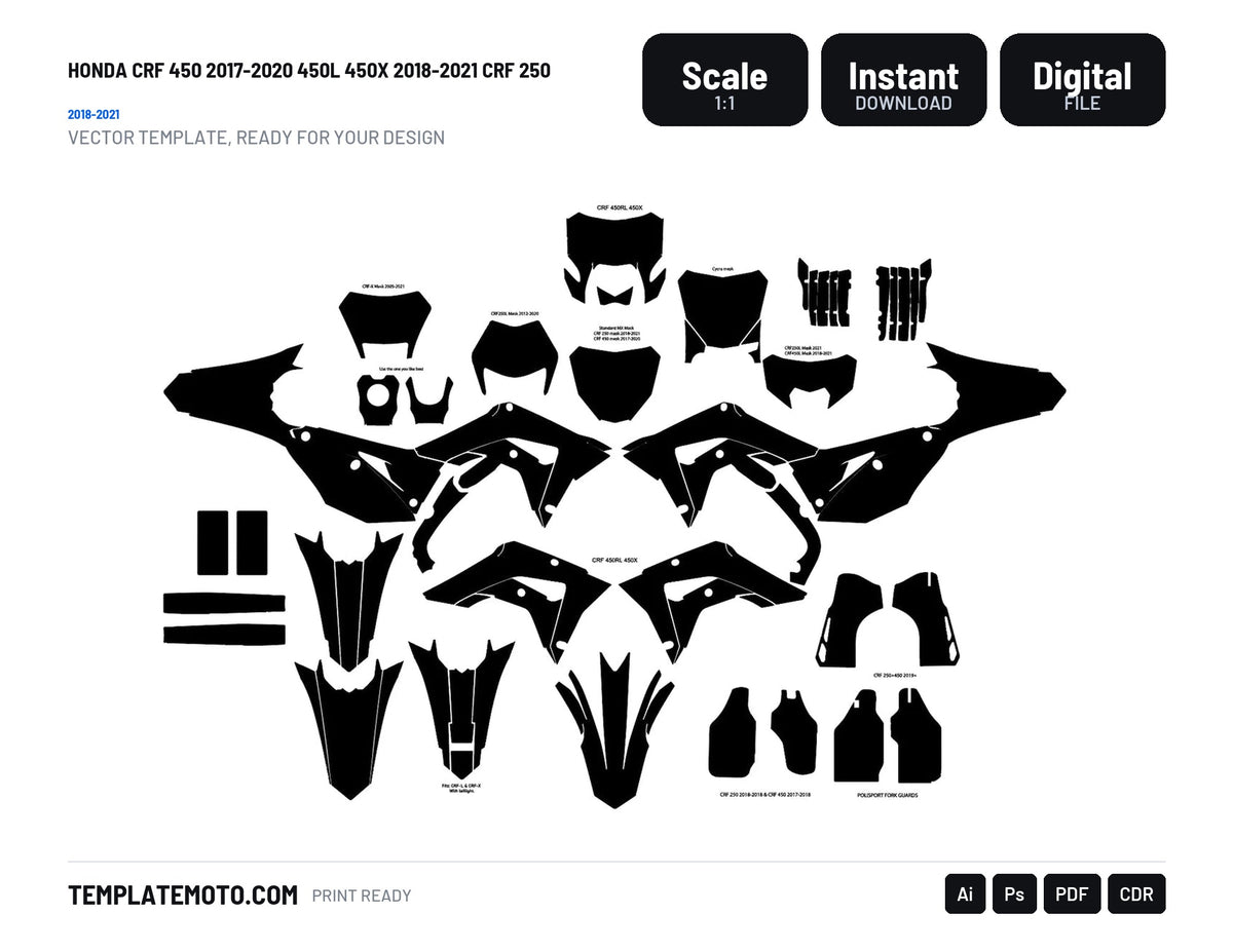 Honda CRF 450 2017-2020 450L 450X 2018-2021 CRF 250 2018-2021 Graphics Template Vector