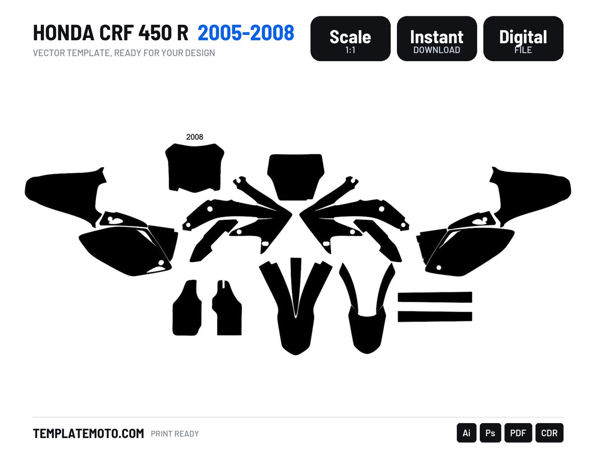 HONDA CRF 450 R 2005-2008 Graphics Template Vector