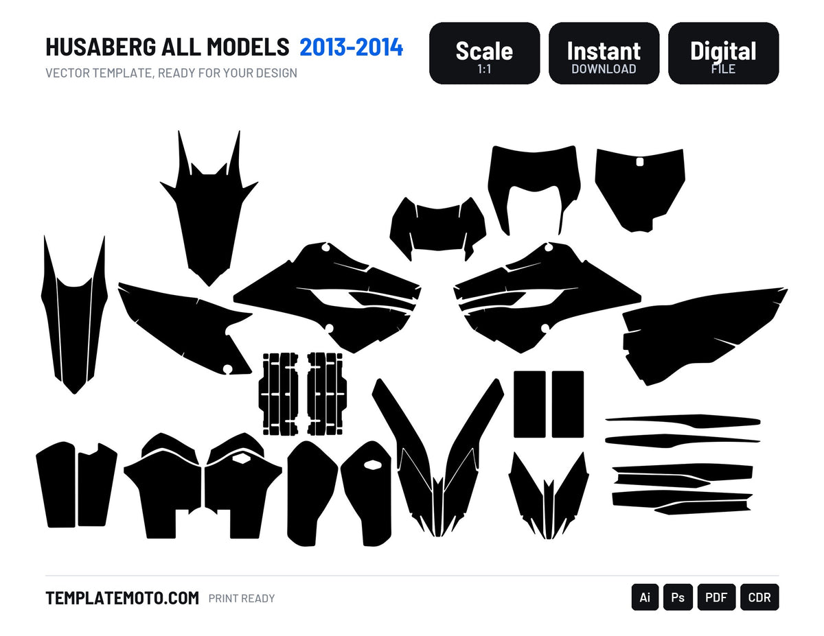 Husaberg all models 2013-2014 enduro graphics template, scale 1:1 vector file