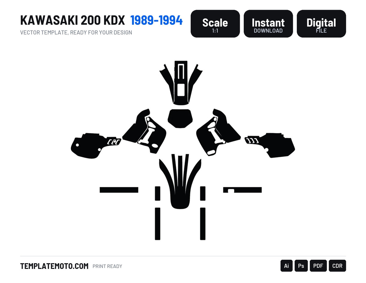 Kawasaki 200 KDX (1989-1994) Graphics template vector